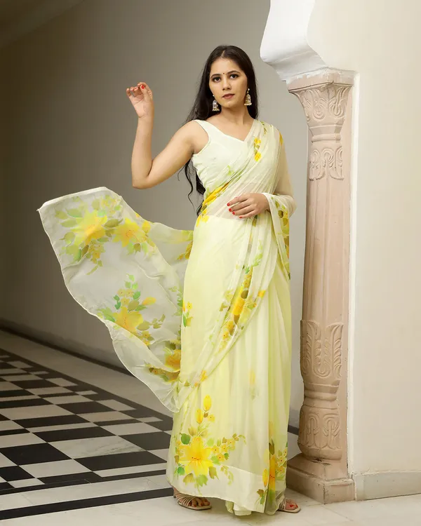 Butter_Yellow_Butter_H_Painted_Chiffon_Saree_For_Women